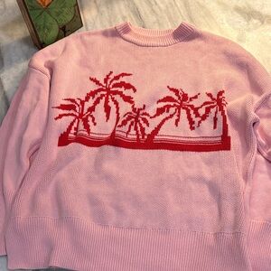 Pistola Pink Sweater with Red Palm Design